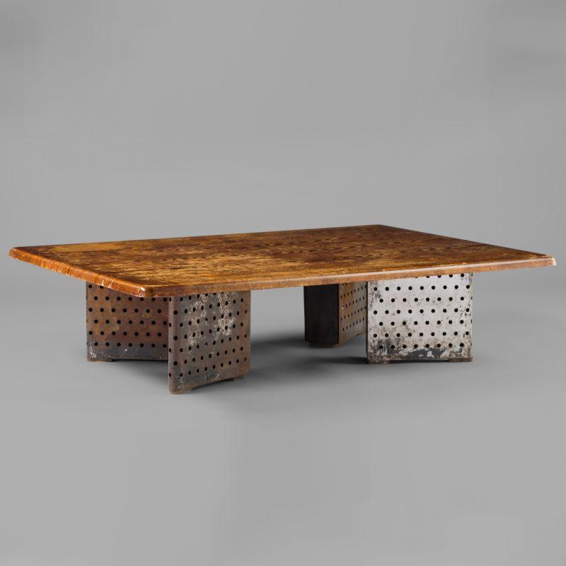 French Modernist Table in Oak and Steel