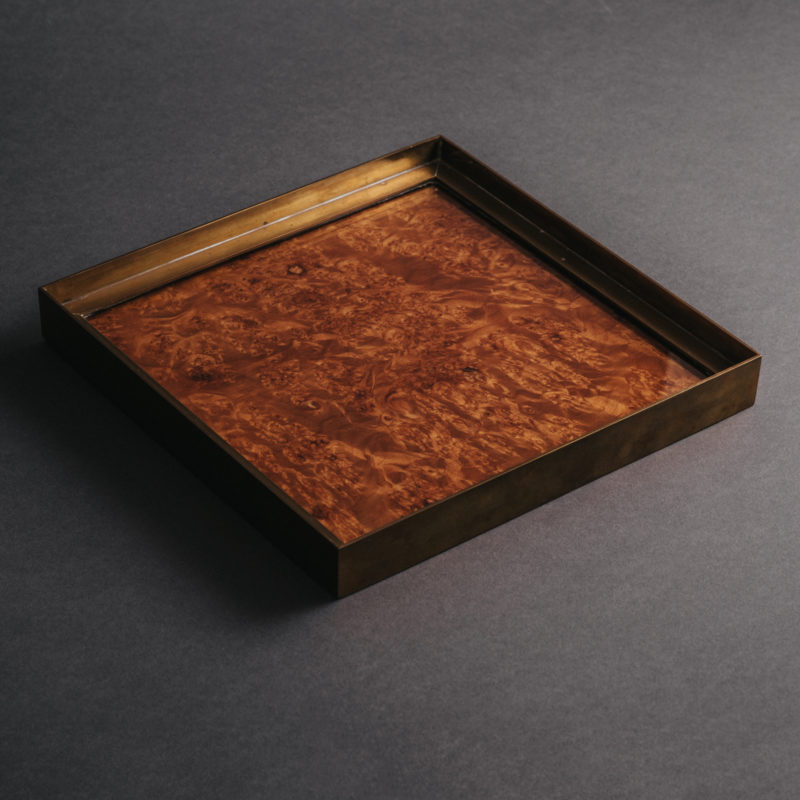 Gabriella Crespi Tray in Brass and Briar Burl